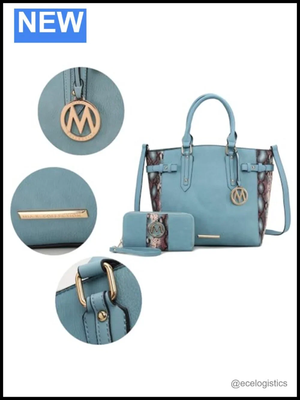 Vegan Leather Snake Embossed Tote Bag and Wristlet Set